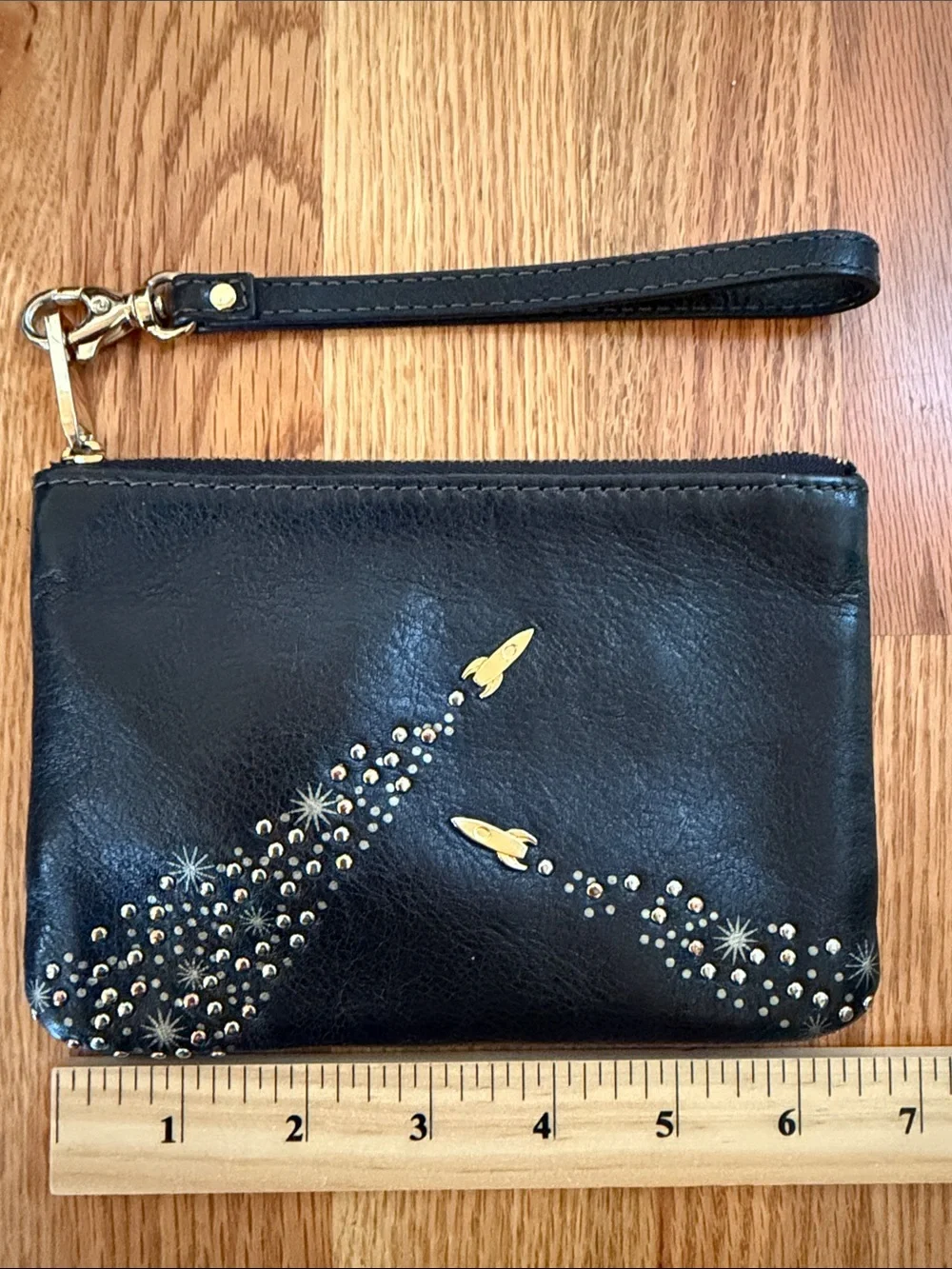 Fossil Black Leather Wristlet Clutch Constellation Rocket 2017
